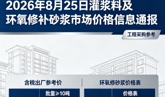 榆林2026年8月25日灌浆料及环氧修补砂浆市场价格信息通报